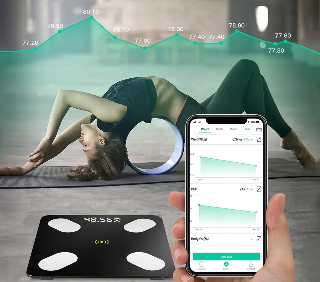 WAGA ŁAZIENKOWA ANALITYCZNA SLIM 180KG SMART+ 31w1 ANDROID iOS PRECYZYJNA Model V1